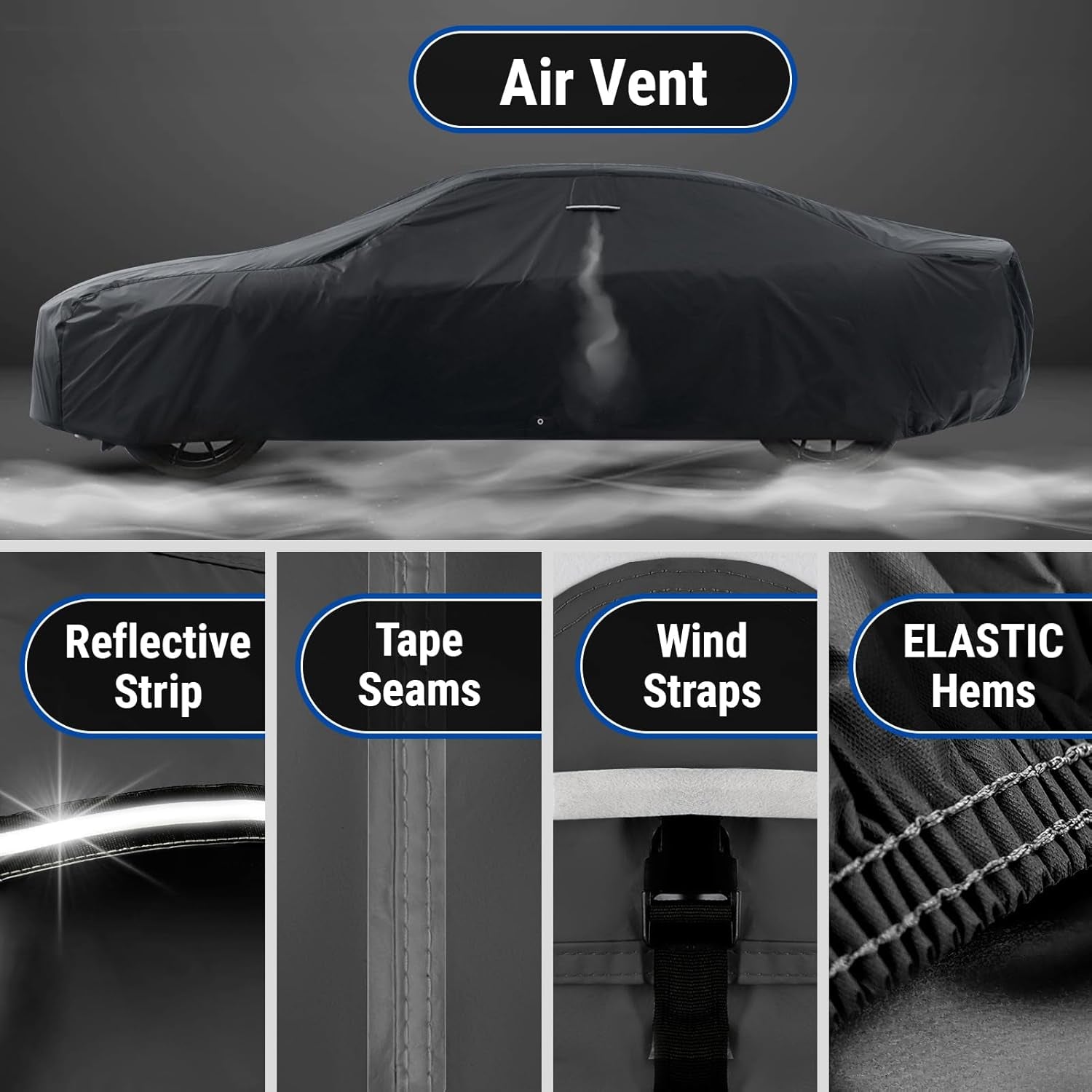 Premium Car Cover for 1946-1951 Plymouth Deluxe 2-Door Heavy Duty Waterproof All Weather Automobiles Custom Fit Full Exterior Indoor Outdoor UV Snow Rain Protection (Stripe - Black/Gray)